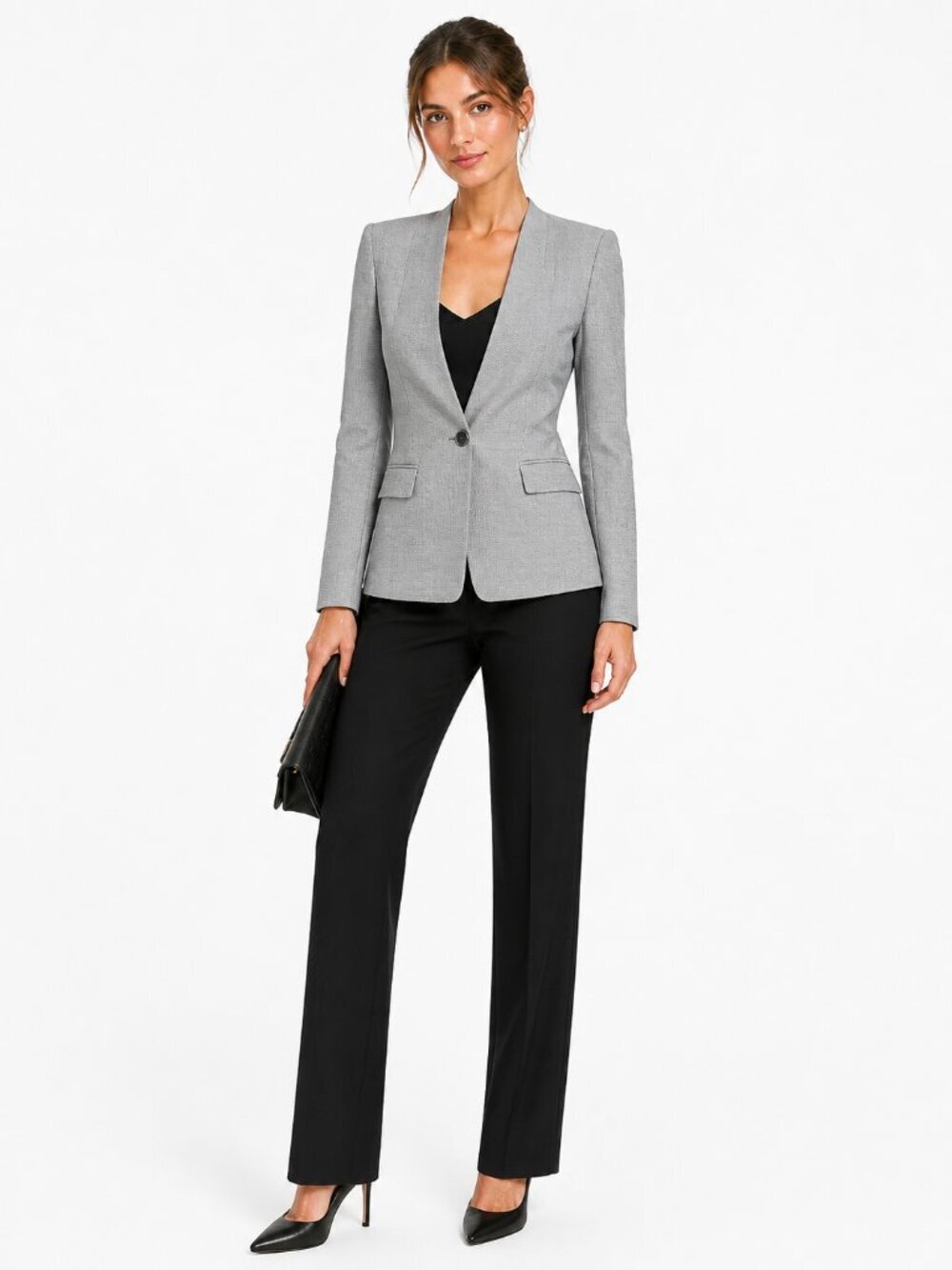BOSS Hugo Boss Virgin Wool One Button Blazer Light Gray Size 6